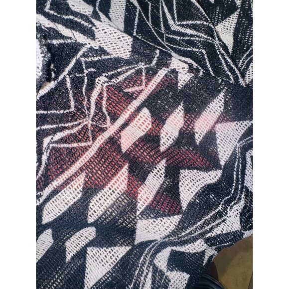Ali Miles Black White Geometric Semi Sheer Knit Top Tassel Trim S Resort Coverup - Picture 9 of 10